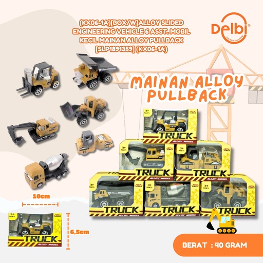 [SLP1891521] (KX08-1A)[BOX/W]ALLOY SLIDED ENGINEERING VEHICLE 6 ASST. MOBIL KECIL MAINAN ALLOY PULLBACK