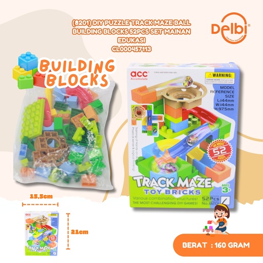 [CL000457113] (8201) DIY PUZZLE TRACK MAZE BALL BUILDING BLOCKS 52PCS SET MAINAN EDUKASI