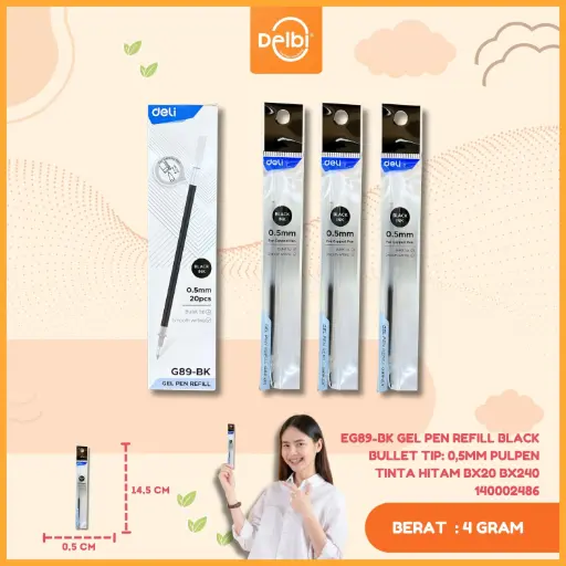 [140002486] EG89-BK GEL PEN REFILL BLACK BULLET TIP: 0,5MM PULPEN TINTA HITAM BX20 BX240