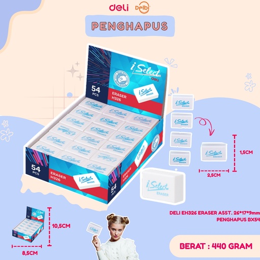[140018376] DELI EH326 ERASER ASST. 26*17*9mm PENGHAPUS BX54