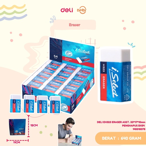 [140018378] DELI EH323 ERASER ASST. 33*17*10mm PENGHAPUS BX54 
