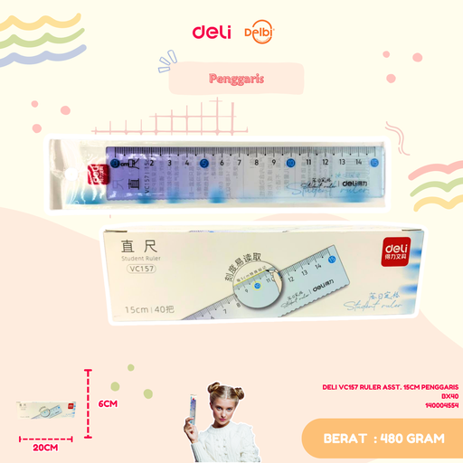 [140004554] DELI VC157 RULER ASST. 15CM PENGGARIS BX40