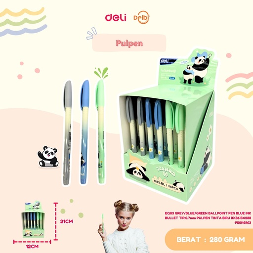 [140016963] DELI EQ83 GREY/BLUE/GREEN BALLPOINT PEN BLUE INK BULLET TIP:0.7mm PULPEN TINTA BIRU BX36 BX288
