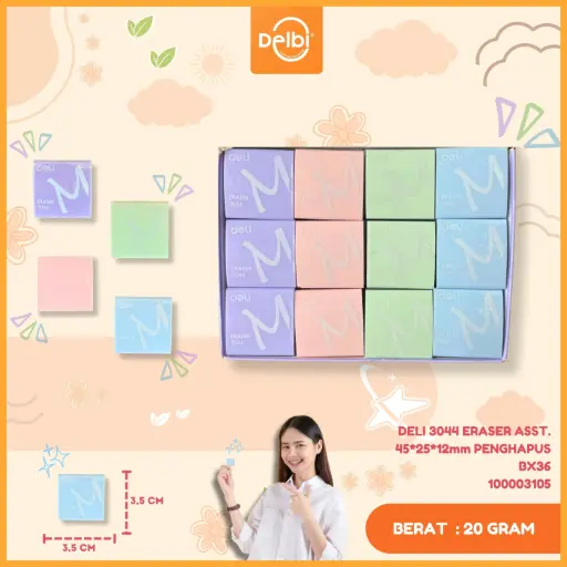 [100003105] DELI 3044 ERASER ASST. 45*25*12mm PENGHAPUS BX36
