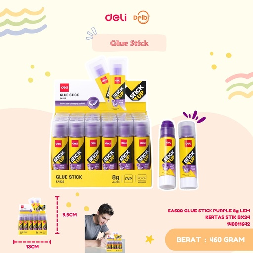 [140011642] DELI EA522 GLUE STICK PURPLE 8g LEM KERTAS STIK BX24