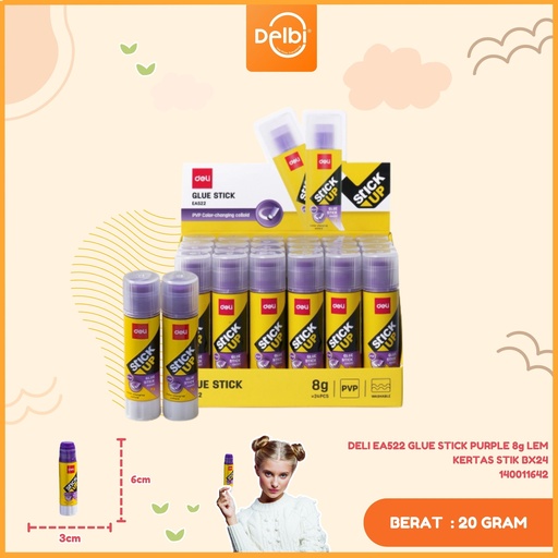[140011642] DELI EA522 GLUE STICK PURPLE 8g LEM KERTAS STIK BX24