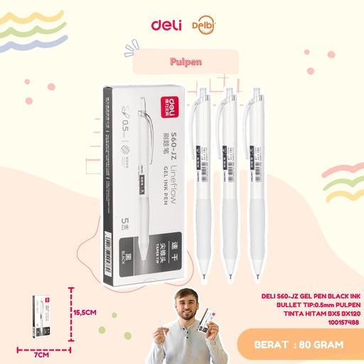 [100157488] DELI S60-JZ GEL PEN BLACK INK BULLET TIP:0.5mm PULPEN TINTA HITAM BX5 BX120  