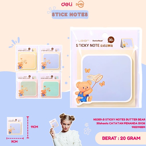 [140014884] NS359-B STICKY NOTES BUTTER BEAR 30sheets CATATAN PENANDA BX36