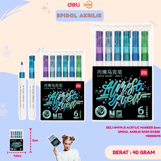 [140008315] DELI HM114-B ACRYLIC MARKER 2mm SPIDOL AKRILIK BX24 BX288 