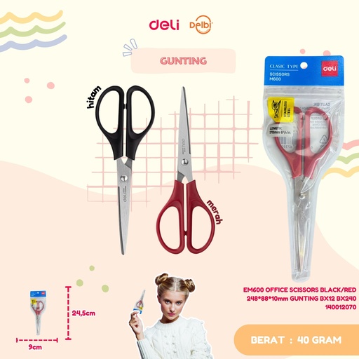 [140012070]  EM600 OFFICE SCISSORS BLACK/RED 248*88*10mm GUNTING BX12 BX240