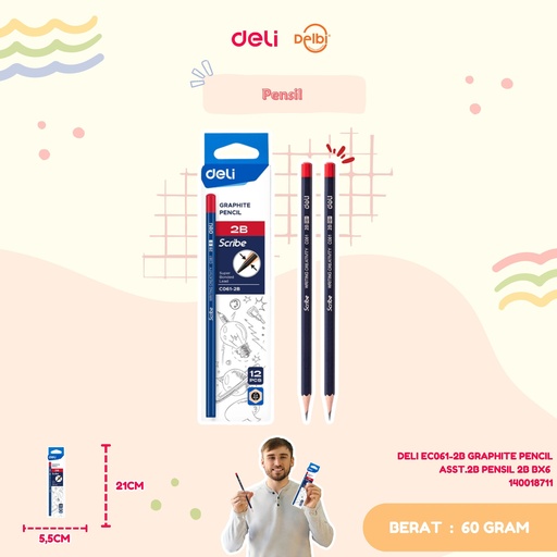 [140018711] DELI EC061-2B GRAPHITE PENCIL ASST.2B PENSIL 2B BX6 