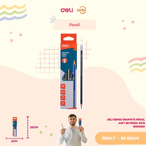 [100016921] DELI E58103 GRAPHITE PENCIL ASST.2B PENSIL BX12 