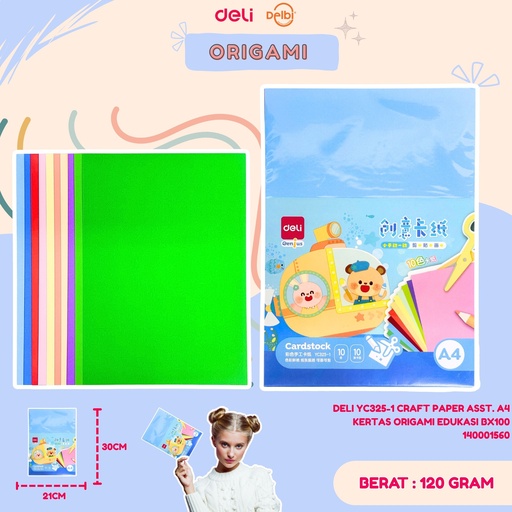 [140001560] DELI YC325-1 CRAFT PAPER ASST. A4 KERTAS ORIGAMI EDUKASI BX100