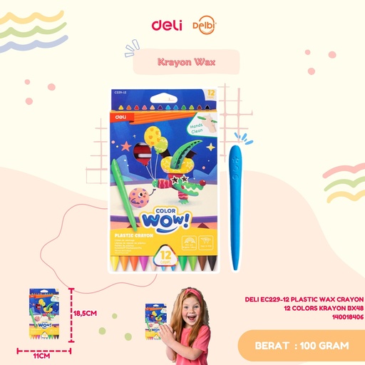 [140018406] DELI EC229-12 PLASTIC WAX CRAYON 12 COLORS KRAYON BX48