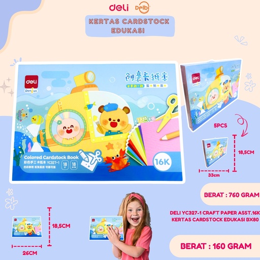 [140001566] DELI YC327-1 CRAFT PAPER ASST.16K KERTAS CARDSTOCK EDUKASI BX80 