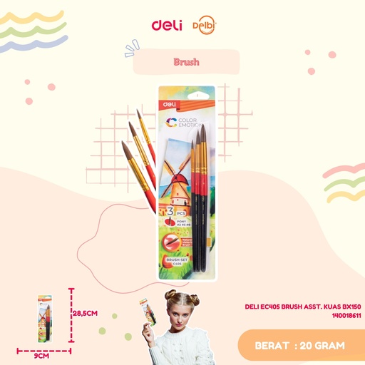 [140018611] DELI EC405 BRUSH ASST. KUAS BX150