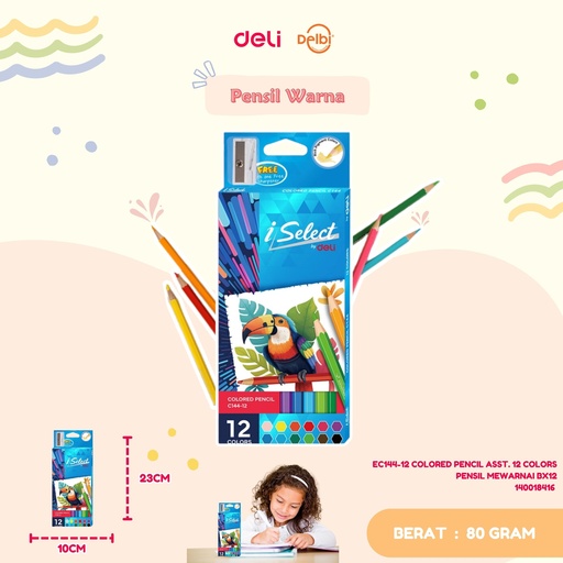 [140018416] DELI EC144-12 COLORED PENCIL ASST. 12 COLORS PENSIL MEWARNAI BX12 