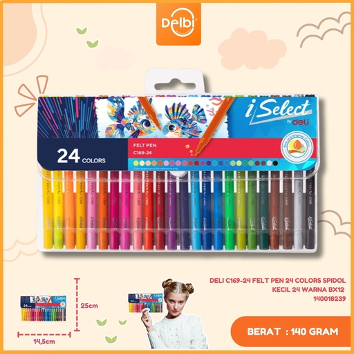 [140018239] DELI C169-24 FELT PEN 24 COLORS SPIDOL KECIL 24 WARNA BX12 