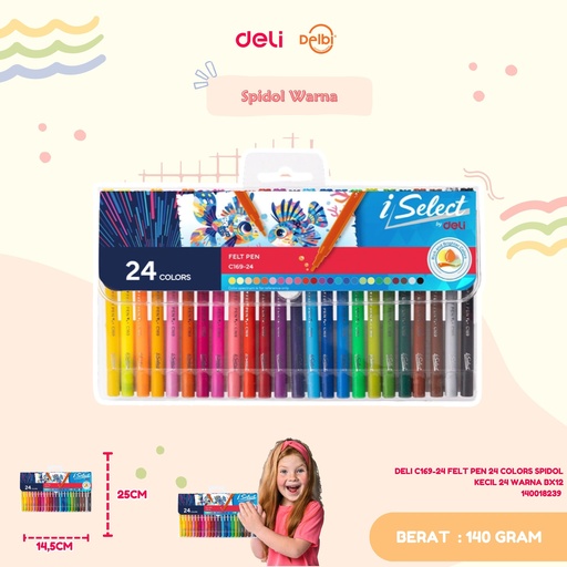 [140018239] DELI C169-24 FELT PEN 24 COLORS SPIDOL KECIL 24 WARNA BX12 