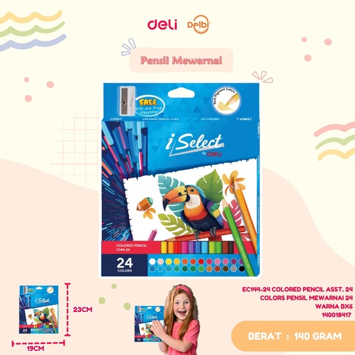 [140018417] DELI EC144-24 COLORED PENCIL ASST. 24 COLORS PENSIL MEWARNAI 24 WARNA BX6 
