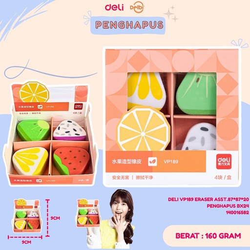 [140016582] DELI VP189 ERASER ASST.87*87*20 PENGHAPUS BX24
