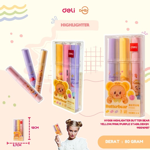 [140016487] HY008 HIGHLIGHTER BUTTER BEAR YELLOW/PINK/PURPLE STABILO BX24