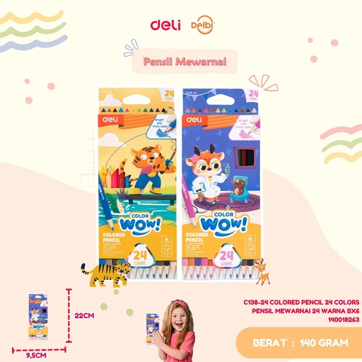 [140018263] DELI C138-24 COLORED PENCIL 24 COLORS PENSIL MEWARNAI 24 WARNA BX6