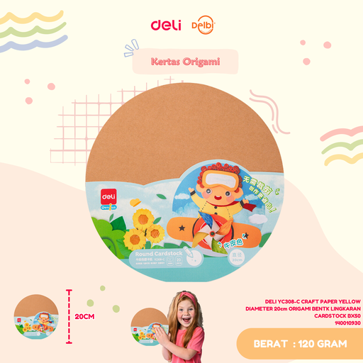 [140010930] DELI YC308-C CRAFT PAPER YELLOW DIAMETER 20cm ORIGAMI BENTK LINGKARAN CARDSTOCK BX50