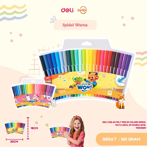 [140018254] DELI C165-24 FELT PEN 24 COLORS SPIDOL MATA KECIL 24 WARNA BX12 