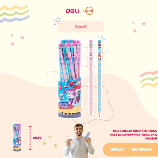 [140018915] DELI EC055-2B GRAPHITE PENCIL ASST.2B SUPERWINGS PENSIL BX12