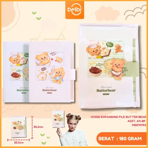 [140014793] HY602 EXPANDING FILE BUTTER BEAR ASST. A4-8P  