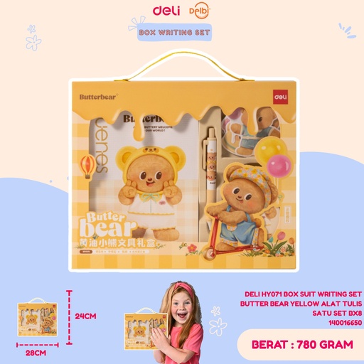 [140016650] DELI HY071 BOX SUIT WRITING SET BUTTER BEAR YELLOW ALAT TULIS SATU SET BX8