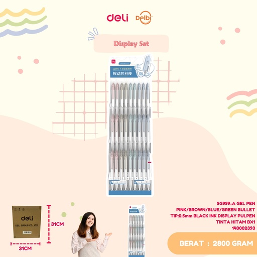 [140002393] SG999-A GEL PEN PINK/BROWN/BLUE/GREEN BULLET TIP:0.5mm BLACK INK DISPLAY PULPEN TINTA HITAM BX1