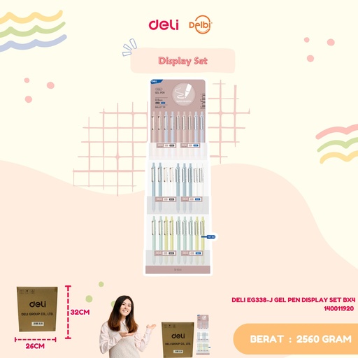 [140011920] DELI EG338-J GEL PEN DISPLAY SET BX4 