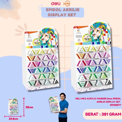 [100182877] DELI MK3 ACRYLIC MARKER 2mm SPIDOL AKRILIK DISPLAY SET 