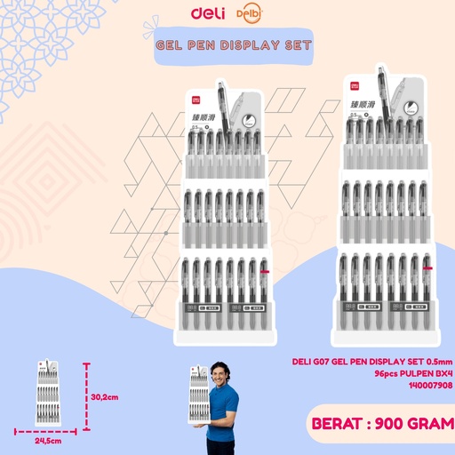 [140007908] DELI G07 GEL PEN DISPLAY SET 0.5mm 96pcs PULPEN BX4