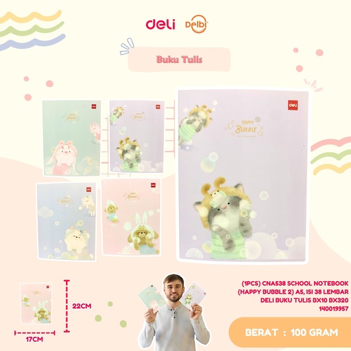 [140019957] (1PCS) CNA538 SCHOOL NOTEBOOK (HAPPY BUBBLE 2) A5, ISI 38 LEMBAR DELI BUKU TULIS BX10 BX320