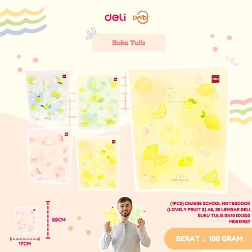 [140019927] (1PCS) CNA538 SCHOOL NOTEBOOOK (LOVELY FRUIT 2) A5, 38 LEMBAR DELI BUKU TULIS BX10 BX320