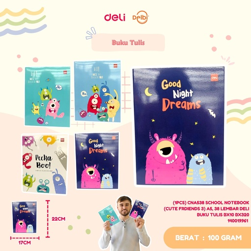 [140019961] (1PCS) CNA538 SCHOOL NOTEBOOK (CUTE FRDIENDS 3) A5, 38 LEMBAR DELI BUKU TULIS BX10 BX320 