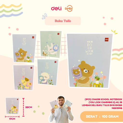 [140019948] (1PCS) CNA538 SCHOOL NOTEBOOK (YOU LOOK CHARMING 2) A5, 38 LEMBAR DELI BUKU TULIS BX10 BX320