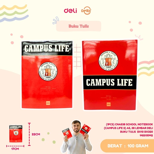 [140019942] (1PCS) CNA538 SCHOOL NOTEBOOK (CAMPUS LIFE 2) A5, 38 LEMBAR DELI BUKU TULIS  BX10 BX320