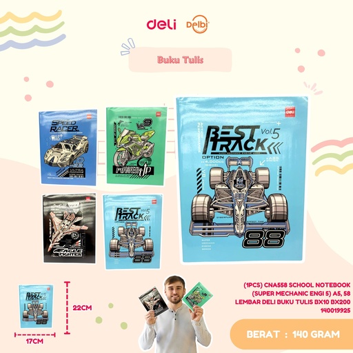 [140019925] (1PCS) CNA558 SCHOOL NOTEBOOK (SUPER MECHANIC ENGI 5) A5, 58 LEMBAR DELI BUKU TULIS BX10 BX200  