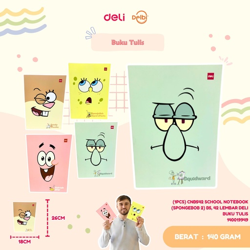 [140019949] (1PCS) CNB542 SCHOOL NOTEBOOK (SPONGEBOB 2) B5, 42 LEMBAR DELI BUKU TULIS