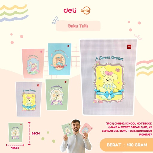 [140019937] (1PCS) CNB542 SCHOOL NOTEBOOK (MAKE A SWEET DREAM 3) B5, 42 LEMBAR DELI BUKU TULIS BX10 BX200