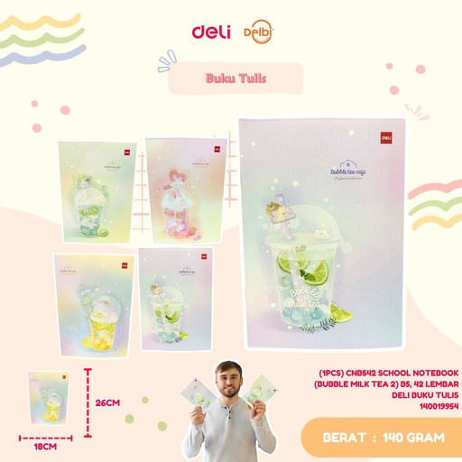 [140019954] (1PCS) CNB542 SCHOOL NOTEBOOK (BUBBLE MILK TEA 2) B5, 42 LEMBAR DELI BUKU TULIS