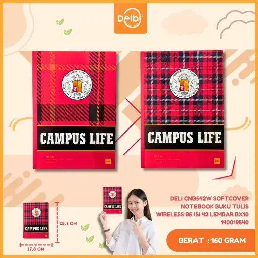 [140019540] DELI CNB542W SOFTCOVER NOTEBOOK BUKU TULIS WIRELESS B5 ISI 42 LEMBAR BX10