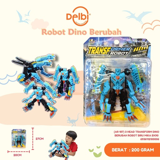 [6936112100006] (AR 187) 3 HEAD TRANSFORM DINO BERUBAH ROBOT BIRU MIKA BX90 