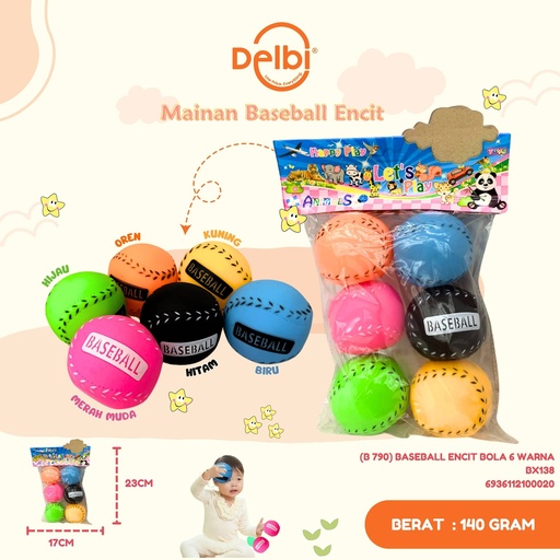 [6936112100020] (B 790) BASEBALL ENCIT BOLA 6 WARNA BX138