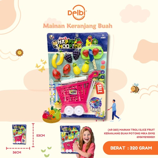 [6936112100021] (AR 260) MAINAN TROLI SLICE FRUIT KERANJANG BUAH POTONG MIKA BX42