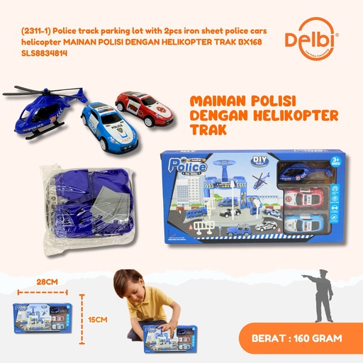 [SLS8834814] (2311-1) Police track parking lot with 2pcs iron sheet police cars helicopter MAINAN POLISI DENGAN HELIKOPTER TRAK BX168